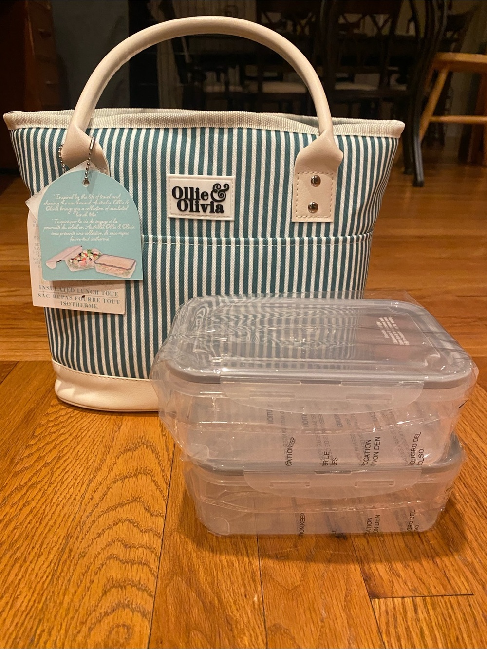 Teal Striped Insulated Lunch Tote - Ollie & Olivia